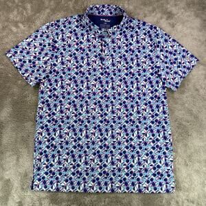 Birdie Bound Golf Polo Shirt L Blue Pink Geometric Print Stretch Performance